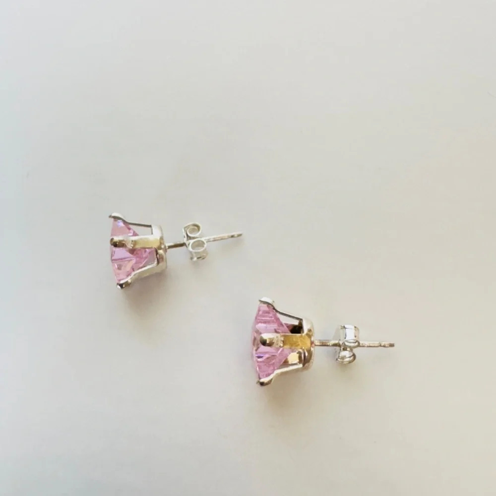 New Pink Star CZ Sterling Silver Earrings - Picture 3 of 5